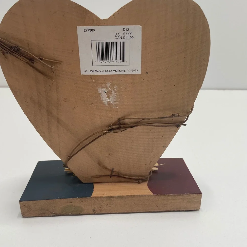 Vintage 1999 MSI Americana Wooden Heart Flag Decor Rustic Primitive Farmhouse